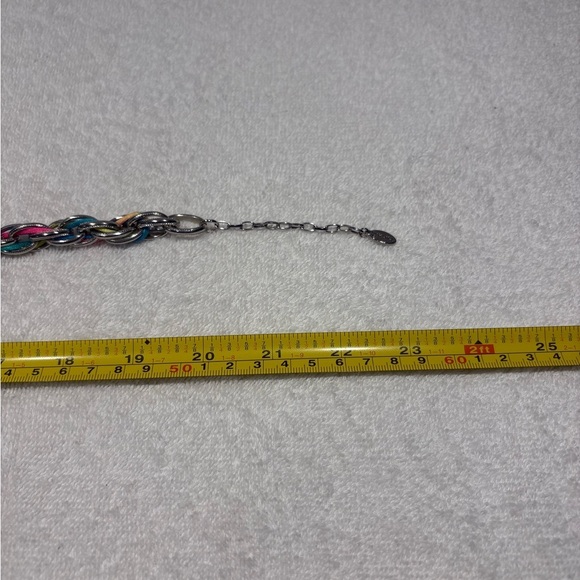 Belle Miss Multi-Color Ribbon Woven Silver Tone Statement Necklace - Picture 9 of 10